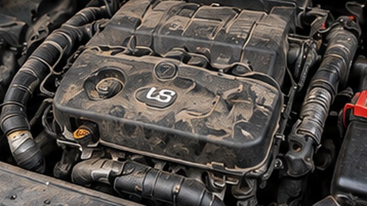 Dirty engine bay of a Jeep Grand Cherokee before diagnosis